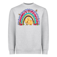 Heather Grey easter flowers and butterfly with chicks rainbow Heavyweight Sweatshirt - Artiststas