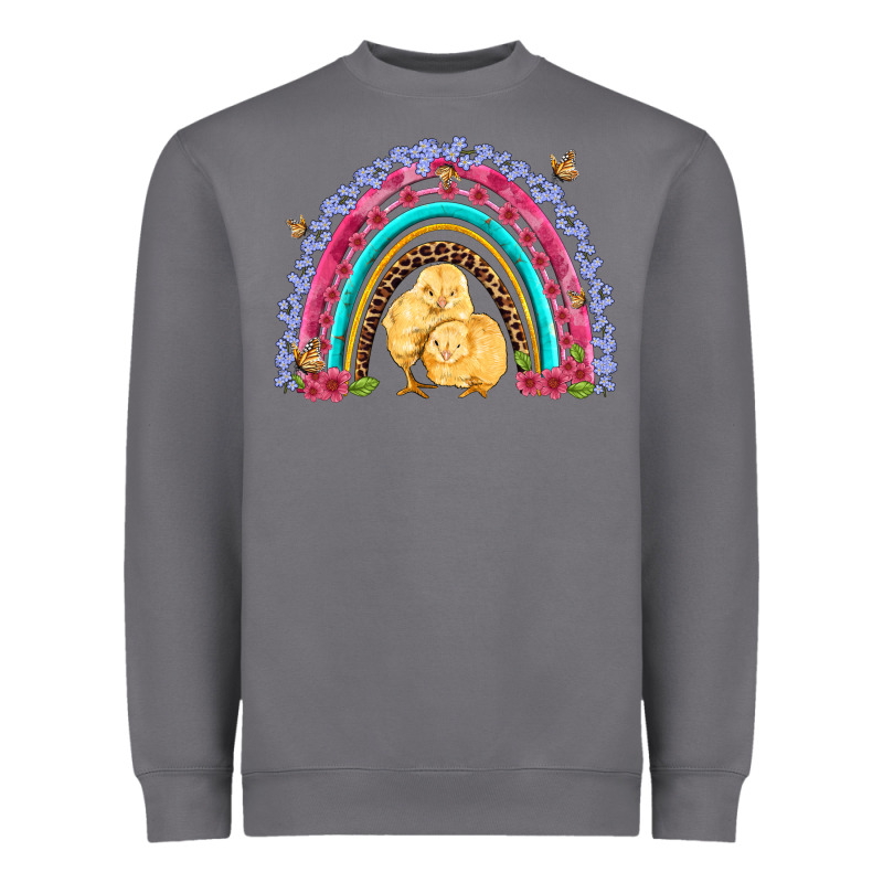 Easter Flowers And Butterfly With Chicks Rainbow Heavyweight Sweatshirt by Artiststas | Teevron
