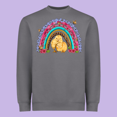Easter Flowers And Butterfly With Chicks Rainbow Heavyweight Sweatshirt Designed By Artiststas
