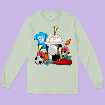 Soccer Frappe Coffee Long Sleeve Tee Designed By Fadigitalartstudio