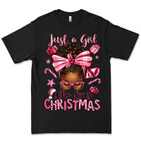Black just a girl who loves pink christmas afro messy bu Premium Tee - texasbilliewilder