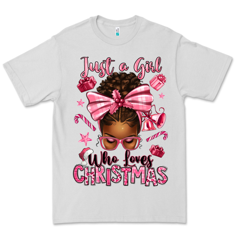 Just A Girl Who Loves Pink Christmas Afro Messy Bu Premium Tee by texasbilliewilder | Teevron