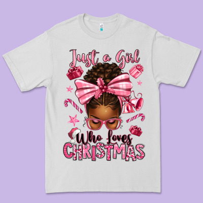 Just A Girl Who Loves Pink Christmas Afro Messy Bu Premium Tee Designed By Texasbilliewilder