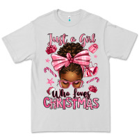Dove Grey just a girl who loves pink christmas afro messy bu Premium Tee - texasbilliewilder
