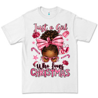 White just a girl who loves pink christmas afro messy bu Premium Tee - texasbilliewilder