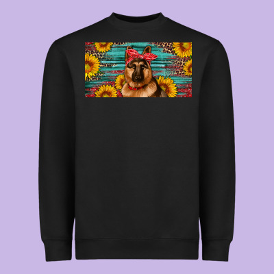 German Shepherd With Sunflowers License Plate Heavyweight Sweatshirt Designed By Artiststas