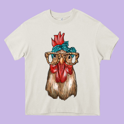 Chicken With Bandana And Leopard Heavy Core Tee Designed By Texasbilliewilder