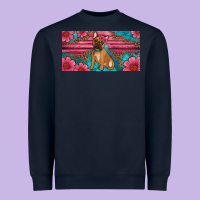 French Bulldog Floral License Plate Heavyweight Sweatshirt Designed By Artiststas