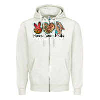 Oatmeal Heather peace love nails Zipper Hoodie - BarkalooDesign