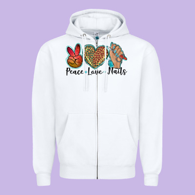 Peace Love Nails Zipper Hoodie Designed By Barkaloodesign