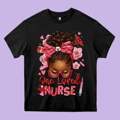 One Loved Nurse Afro Messy Bun Heavy Core Tee Designed By Texasbilliewilder