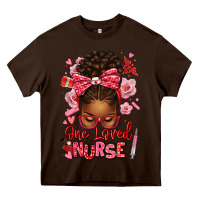 Chocolate Brown one loved nurse afro messy bun Heavy Core Tee - texasbilliewilder