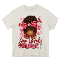 Cream one loved nurse afro messy bun Heavy Core Tee - texasbilliewilder