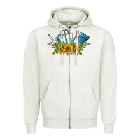 Oatmeal Heather nail tools with sunflower Zipper Hoodie - BarkalooDesign
