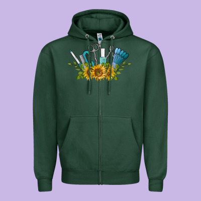 Nail Tools With Sunflower Zipper Hoodie Designed By Barkaloodesign