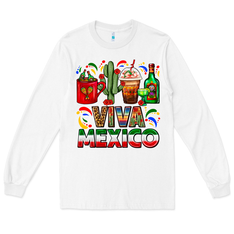 Viva Mexico Coffee Cups With Cactus And Tequila Long Sleeve Tee by FaDigitalArtStudio | Teevron