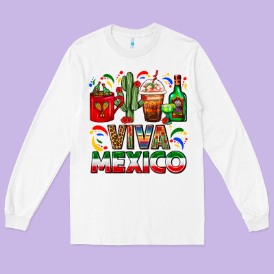 Viva Mexico Coffee Cups With Cactus And Tequila Long Sleeve Tee Designed By Fadigitalartstudio