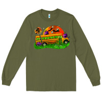 Army Green Halloween School Bus Long Sleeve Tee - FaDigitalArtStudio