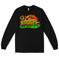 Black Halloween School Bus Long Sleeve Tee - FaDigitalArtStudio