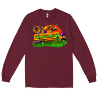 Burgundy Halloween School Bus Long Sleeve Tee - FaDigitalArtStudio