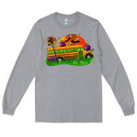 Heather Grey Halloween School Bus Long Sleeve Tee - FaDigitalArtStudio