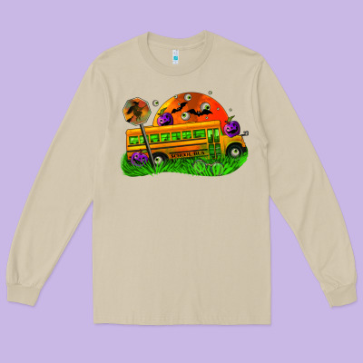 Halloween School Bus Long Sleeve Tee Designed By Fadigitalartstudio