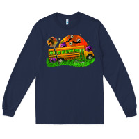 Navy Halloween School Bus Long Sleeve Tee - FaDigitalArtStudio