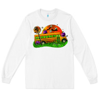 White Halloween School Bus Long Sleeve Tee - FaDigitalArtStudio