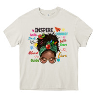 Cream afro messy bun teach inspire love teacher blessed Heavy Core Tee - NancyCooperArtShop
