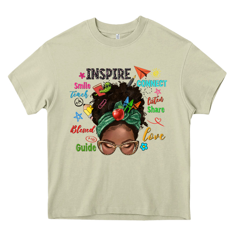 Afro Messy Bun Teach Inspire Love Teacher Blessed Heavy Core Tee by NancyCooperArtShop | Teevron