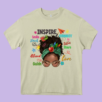 Afro Messy Bun Teach Inspire Love Teacher Blessed Heavy Core Tee Designed By Nancycooperartshop