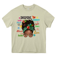 Mossy afro messy bun teach inspire love teacher blessed Heavy Core Tee - NancyCooperArtShop