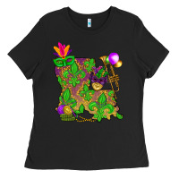 Black Louisiana Map Mardi Gras Ladies Tee - HowdyJamesFarm