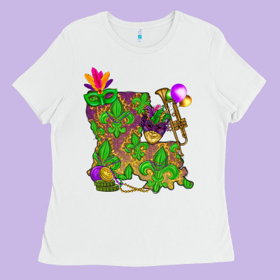 Louisiana Map Mardi Gras Ladies Tee Designed By Howdyjamesfarm