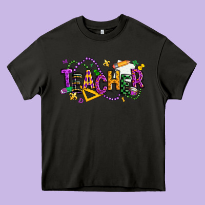 Mardi Gras Teacher Heavy Core Tee Designed By Texasbilliewilder