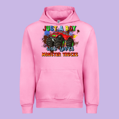 Just A Boy Who Loves Monster Trucks Urban Hoodie Designed By Jahusdesignshop