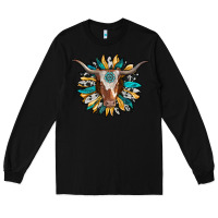 Black texas longhorn sunflower background Long Sleeve Tee - RanaPortraitStore