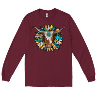 Burgundy texas longhorn sunflower background Long Sleeve Tee - RanaPortraitStore