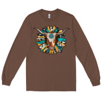 Chestnut texas longhorn sunflower background Long Sleeve Tee - RanaPortraitStore