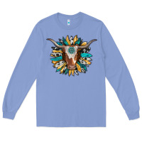 Colony Blue texas longhorn sunflower background Long Sleeve Tee - RanaPortraitStore