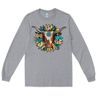 Heather Grey texas longhorn sunflower background Long Sleeve Tee - RanaPortraitStore