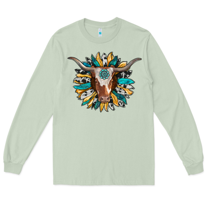 Texas Longhorn Sunflower Background Long Sleeve Tee by RanaPortraitStore | Teevron