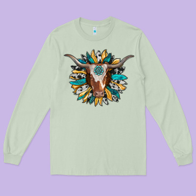 Texas Longhorn Sunflower Background Long Sleeve Tee Designed By Ranaportraitstore
