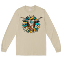 Mushroom texas longhorn sunflower background Long Sleeve Tee - RanaPortraitStore