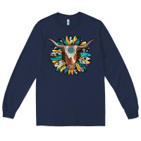 Navy texas longhorn sunflower background Long Sleeve Tee - RanaPortraitStore