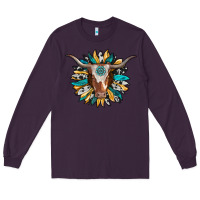 Plum texas longhorn sunflower background Long Sleeve Tee - RanaPortraitStore