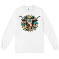 White texas longhorn sunflower background Long Sleeve Tee - RanaPortraitStore