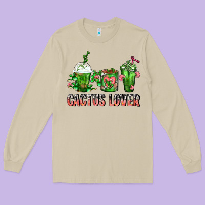Cactus Lover Cactus Coffee Cups Long Sleeve Tee Designed By Fadigitalartstudio