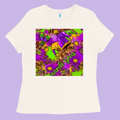 Mardi Gras And Jester Hat Seamless Pattern Ladies Tee Designed By Howdyjamesfarm