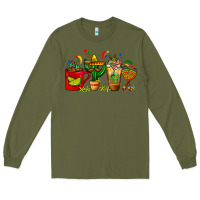 Army Green Mexico Coffee Cups With Cactus Sombrero And Maraca Long Sleeve Tee - FaDigitalArtStudio